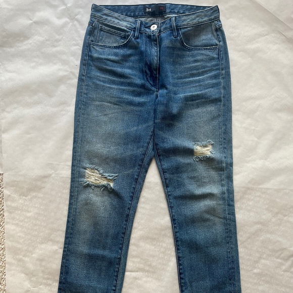 3X1 BLUE RIPPED RELAXED SABINA GIRLFRIEND BRONX MID RISE LOOSE FIT JEANS 28 - Picture 2 of 9